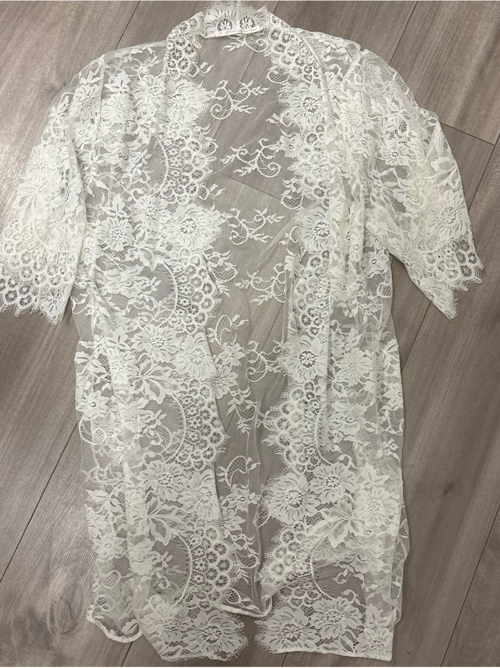 Sheer Lace Overlay Kimono - Ivory